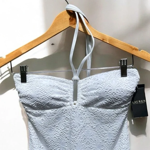 🌻NEW w/tag Lauren Ralph Lauren White Crochet Ring Bandeau 1-Piece Swimsuit sz 6 - Picture 3 of 11